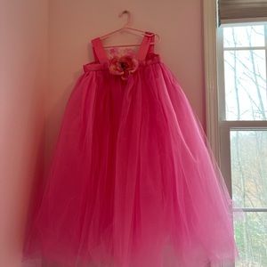 Pink tulle dress with ribbon straps - size XL 7T - 8T